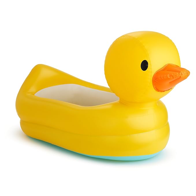 Munchkin Duck Inflatable Baby Bathtub for Babies 6-24 Months, White Hot Heat Alert, Great for Home or Travel, Classic Yellow Ducky