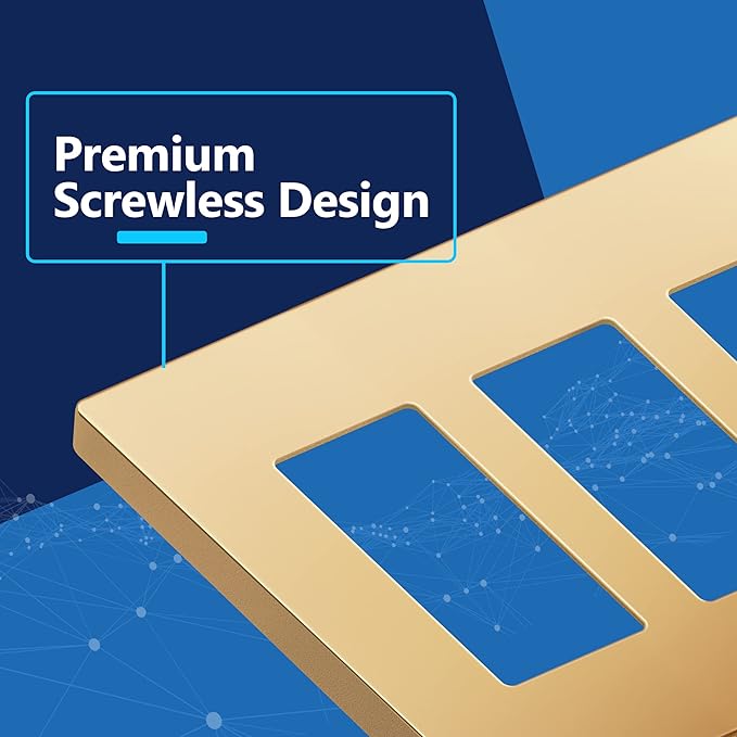 LIDER Matte Finish Decorator Switch Cover, Screwless Wall Plate, Mid-Size 3-Gang 4.88" x 6.77", Unbreakable Polycarbonate Thermoplastic, UL Listed, LSWP-33M-GD, Gold