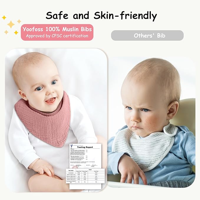 Yoofoss Muslin Baby Bibs 10 Pack 100% Organic Cotton 6-Layer Soft Absorbent Drool Bandana Baby Bibs for Drooling and Teething for Boys and Girls, Gradient Pink