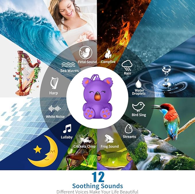 White Noise Machine with Bluetooth Speaker | Portable Baby Sound Machine Non-Looping Music Aid with Timer for Sleep, Nursery, Travel, Home & Car