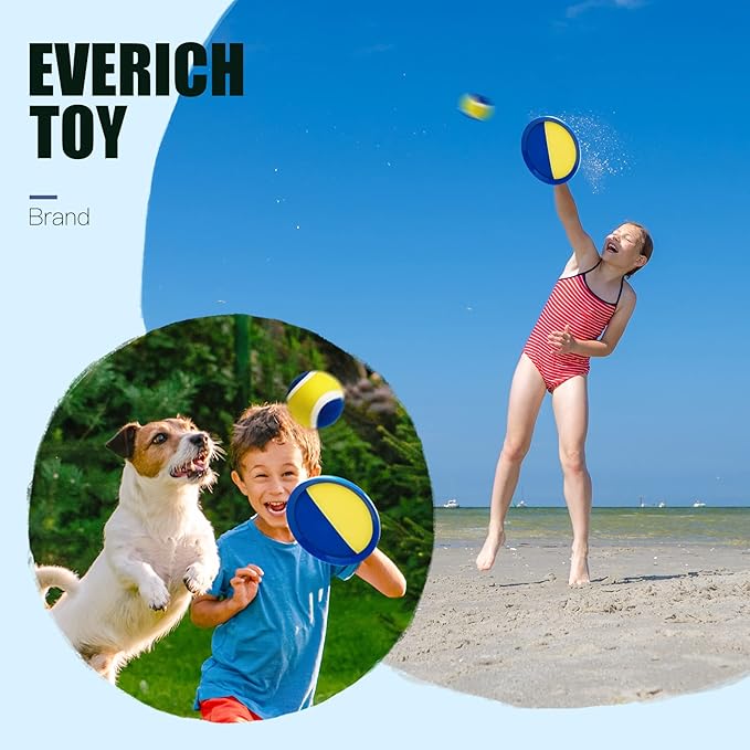 EVERICH Upgraded Toss and Catch Ball Game Set, Outdoor Games for Family Outdoor Toys Yard Games, Beach Pool Toys Camping Game for Adults Family with 4 Paddles 4 Balls, Great Gifts Idea