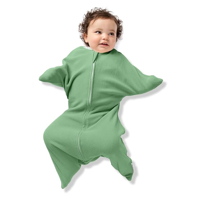 SleepingBaby Zipadee-Zip Transition Swaddle - Cozy Fleece Wearable Blanket with Two-Way Zipper for Baby Sleep - Fleece Basil, X-Small (3-6 Month)