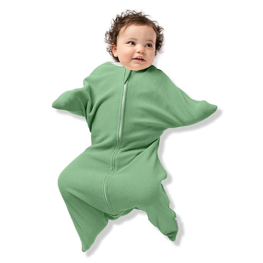 SleepingBaby Zipadee-Zip Transition Swaddle - Cozy Fleece Wearable Blanket with Two-Way Zipper for Baby Sleep - Fleece Basil, X-Small (3-6 Month)