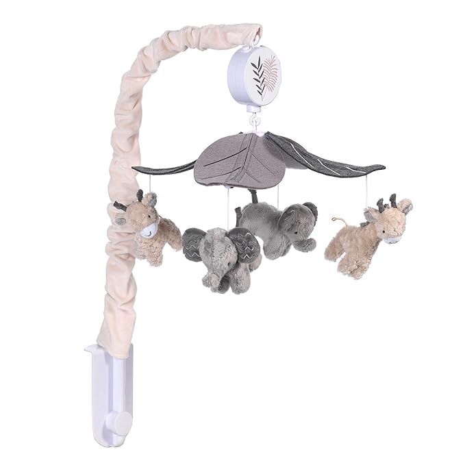 Lambs & Ivy Baby Jungle Animals Gray/Tan Musical Crib Mobile Soother Toy