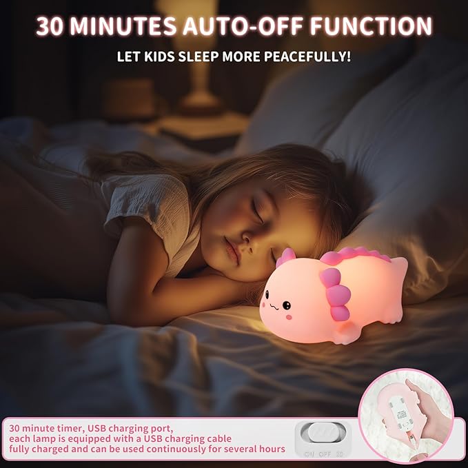 Axolotl Silicone Nursery Night Light, Dimmable LED Animal Lamp with Timer,Cute Gifts Rechargeable Bedroom Bedside Lamp with Touch Sensor Toy for Kids (Axolotl B)