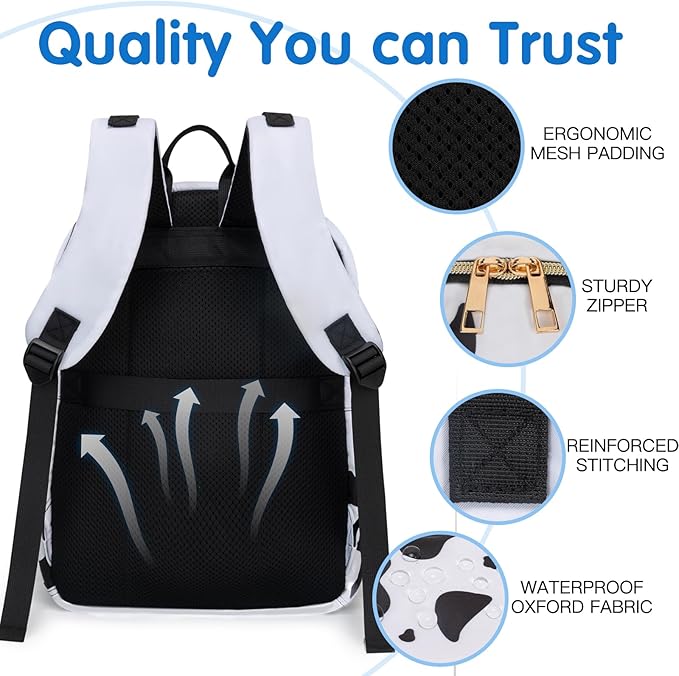 KABAQOO Baby Diaper Bag Backpack, Waterproof Diaper Backpack for Mom & Dad with Changing Pad, Insulated Pockets and Stroller Straps, Baby Shower Gifts for Girls & Boys, Cow