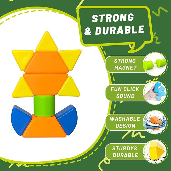 Magnetic Stacking Blocks for Kids, 1.65 Inch Large Magnetic Cubes & 8 Shapes, 20 PCS Magnet Toys, Montessori & Sensory Building Toys for Boys & Girls Ages 3+