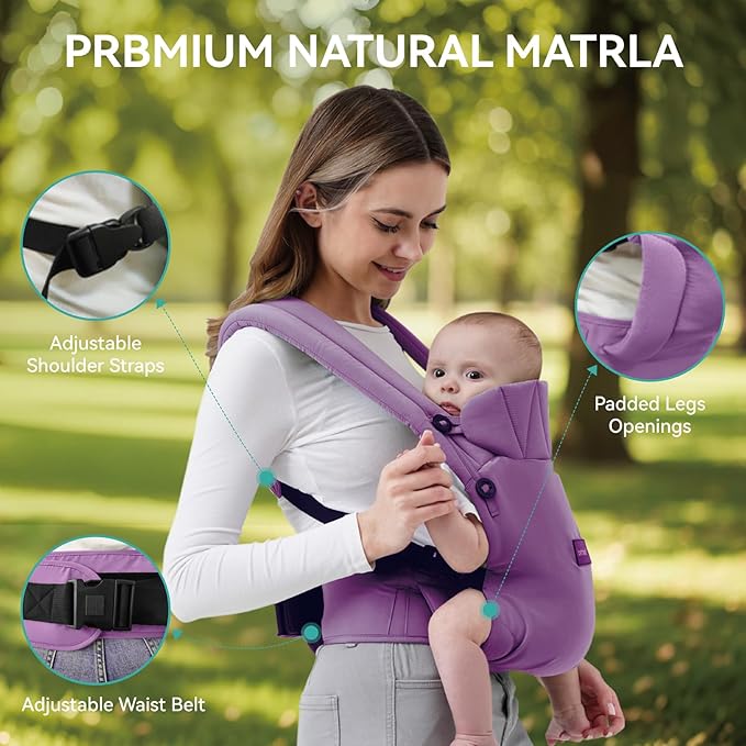 Baby Carrier Newborn to Toddler, 7-45 lbs with Natural Material, Ergonomic Design,Versatile and Adjustable,Hands Free for Moms&Dads,Purple