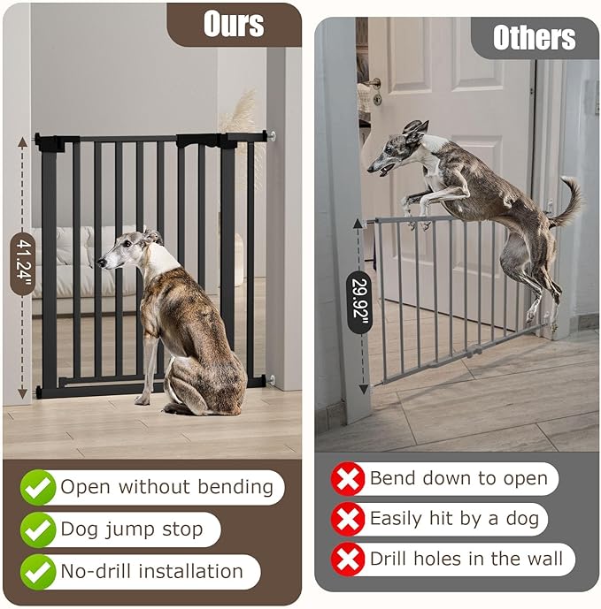 41" Extra Tall Baby Gate for Big Dog No Jumping Over, 46-54.7" Wide Pet Safety Gate Indoor for Doorways No Drilling,Auto Close Child Puppy Gates for Stairways Pressure Mounted (Black)