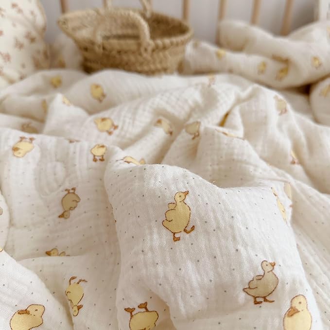 BuLuTu Duck Print Toddler Pillow Cases 20"x26", Cotton Muslin Boys Girls Pillowcase Fits Toddler Pillow Sized 16"x 22", Soft Breathable Durable Toddler Pillowcase for Kids 1-6 Year Old, 1 PC