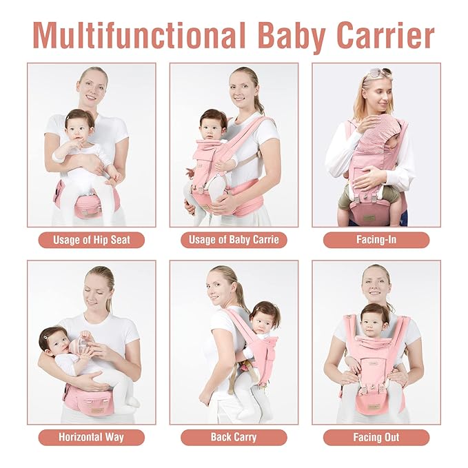 Baby Carrier Newborn to Toddler Baby Carriers with Seat Infant Baby Holder Backpack Baby Carriers Front and Back for Carrying and Hiking (Pink)