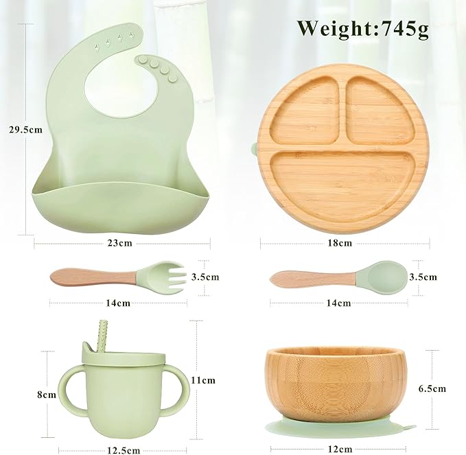 Bamboo Suction Plates for Babies and Bamboo Plates For Kids Baby Feeding and Weaning (Green)