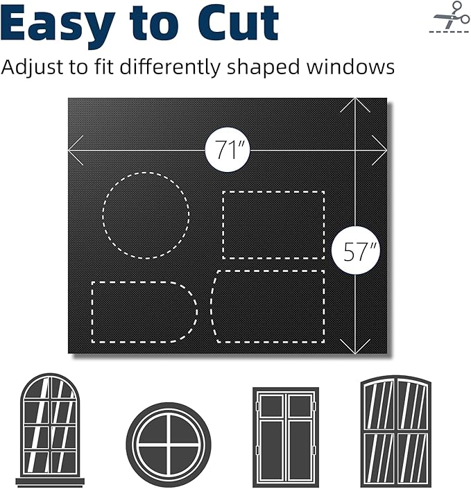 NIGHTON Portable Blackout Curtains 71"×57" Strong Hook and Loop Tape Strips with Adhesive,Black Out Shades That can be Cut,100% Blackout Material Window Blinds for Baby Nursery or Travel Use-Black