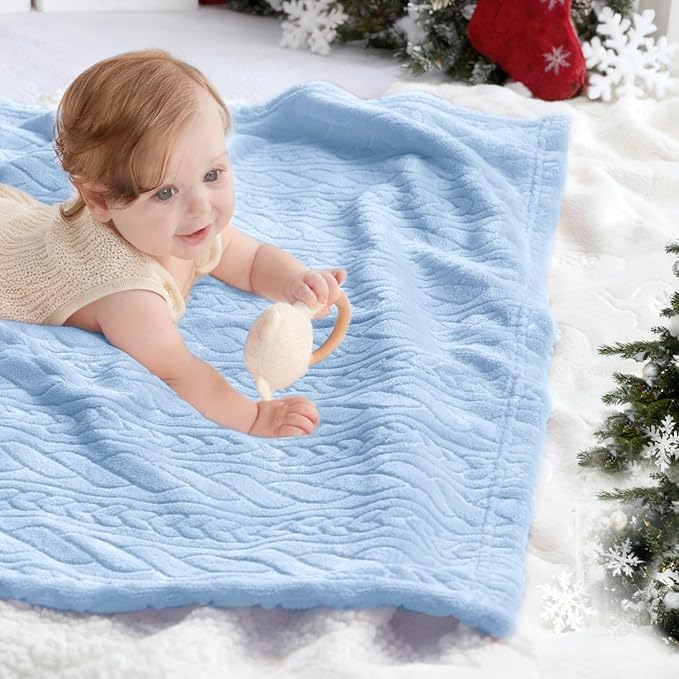 BORITAR 3D Fleece Baby Blanket for Girls Boys Fluffy Fuzzy Flannel Soft Warm Plush Cozy Bed Blanket for Toddlers Infant Newborn and Home Decor (30x40 inch, Baby Blue)