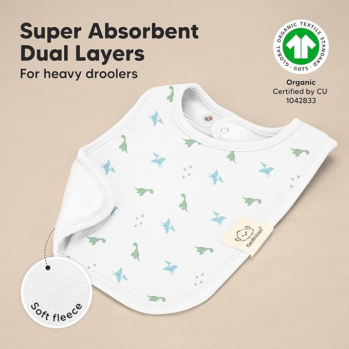 KeaBabies 8-Pack Organic Baby Bibs for Boys, Girls - Super Absorbent Cotton Drool Bibs for Baby Girl & Boy, Teething Toddler, Drooling Newborn, Ultra Soft & Machine Washable (Roarsome)