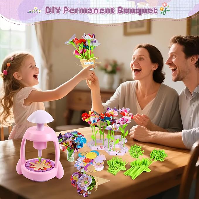 Bsgifts Fabric Flower Making Toys, DIY Flower Press Kits for Kids Ages 3-12, Creative Educational Activity Arts & Crafts Toys, Ideal Holiday Gifts for Preschool Kids, Pink