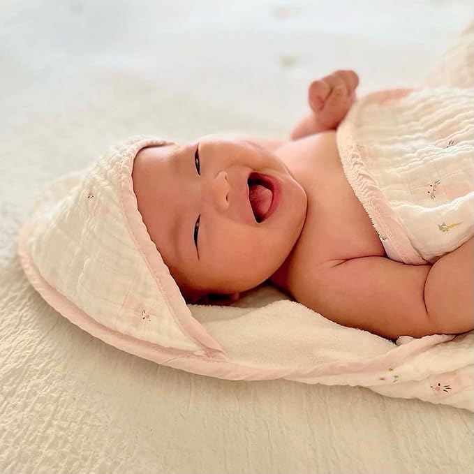 Bamboo Viscose Baby Hooded Towel & Washcloth Set for Babies and Toddlers, Soft & Absorbent, 70% Viscose from Bamboo, 30% Cotton Muslin - Imported (Bunny)