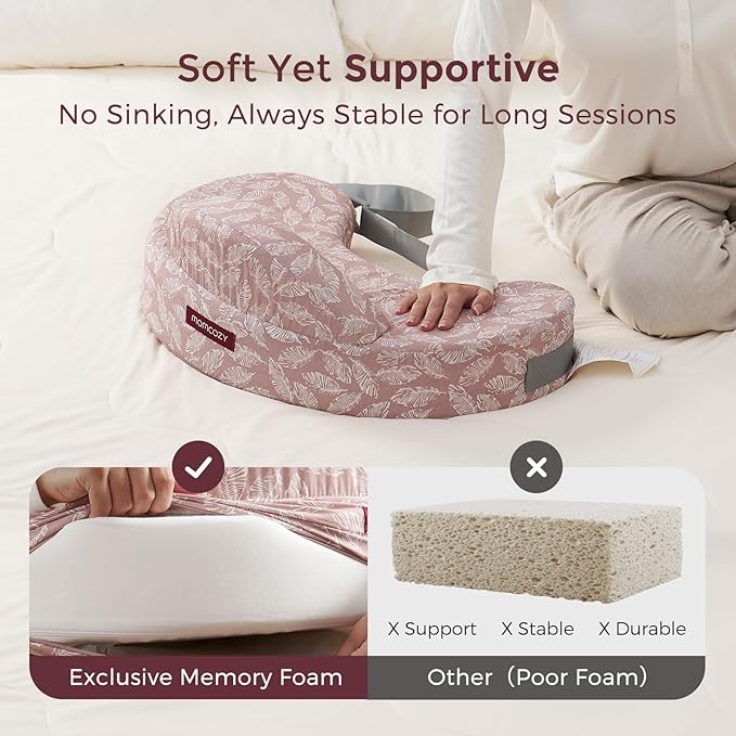 Momcozy Innovative Safety Fence Nursing Pillow - Firm & Springy Memory Foam - Stable, Ergonomic Support & Comfort - Wider Breastfeeding Cushion, Adjustable, Removable Cover, Baby Safety Certified