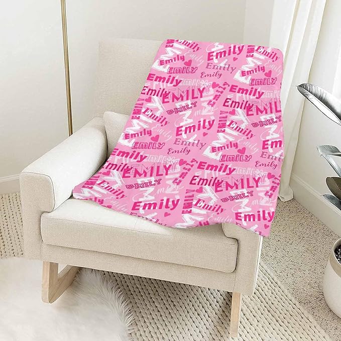 Artsadd Personalized Baby Blanket for Girls with Name, Custom Pink Baby Blankets for Kids Adults Customized Name Blankets for Infant Toddler Daughter Son Mom Dad Grandma Grandpa Christmas Birthday