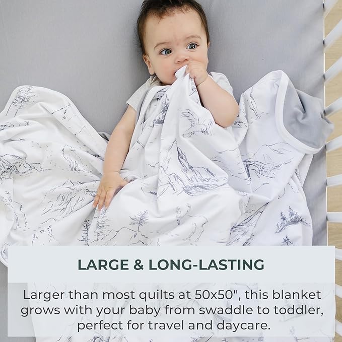 Pobibaby Premium 3-Layer Baby and Toddler Blanket – Ultra-Soft Cotton Blend, Breathable Baby Blankets for Boys & Girls, 50''x50'' Soft Blanket, Neutral Design (Explore Monochrome)