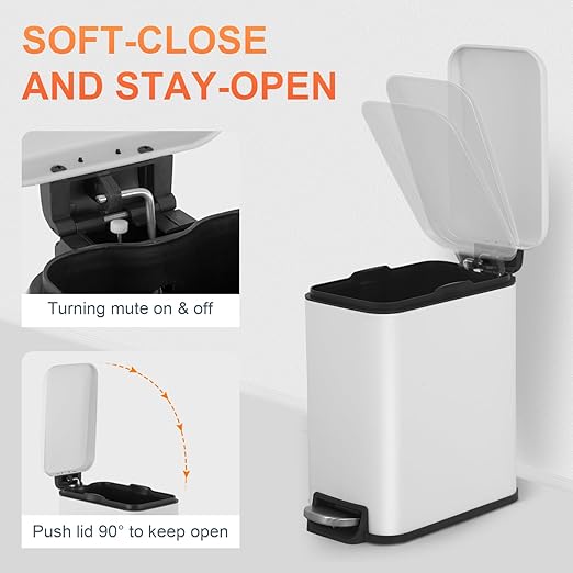PayLessHere 1.3 Gallon Trash Can Kitchen Trash Can Stainless Steel Trash Can Garbage Can with Removable Plastic Inner Bucket Lid Foot Pedal for Home Kitchen Bedroom Bathroom Kitchen Waste Bin