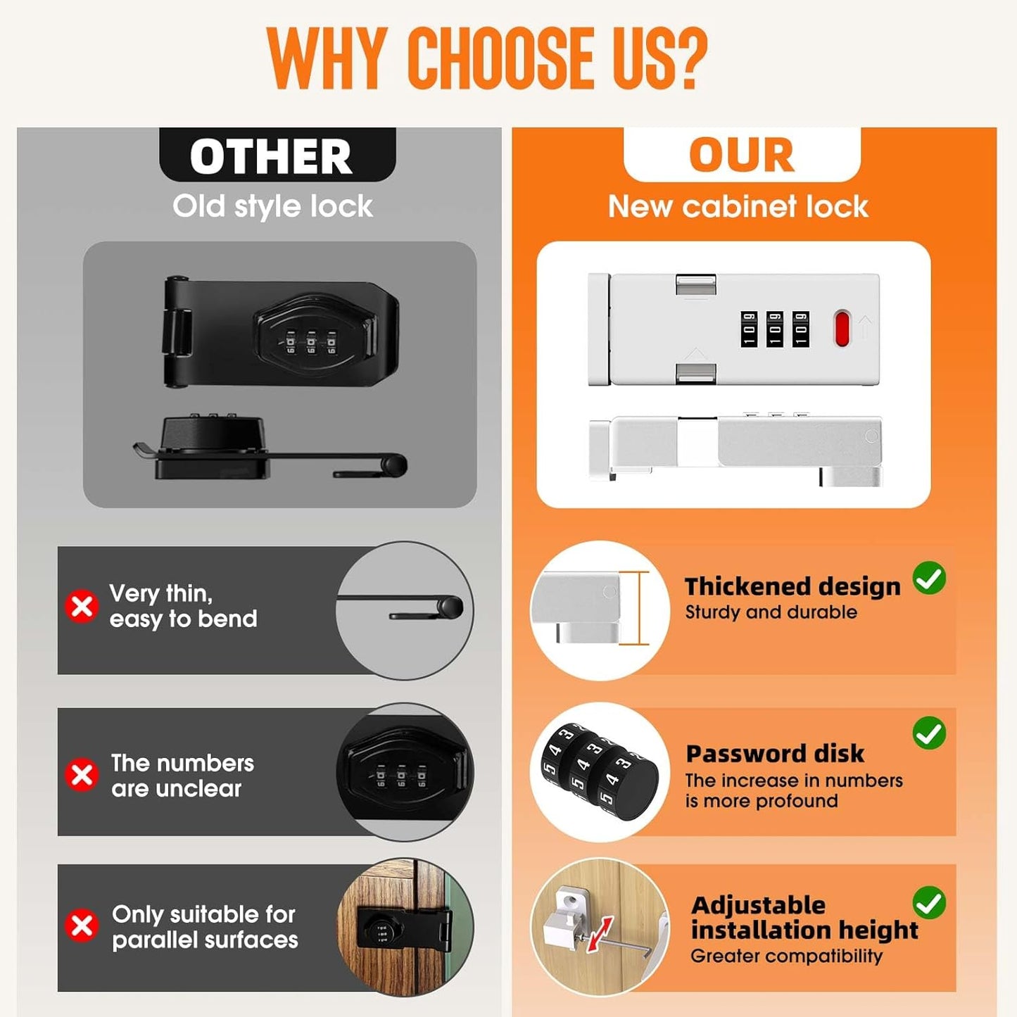 Keyless Cabinet Lock,Cabinet Password Locks with Luminous,3-Digit Combination Door Lock for Drawers, Barn Door, Bathroom, Outdoor, Closet, Fence,Protect Privacy(1PCS,White)