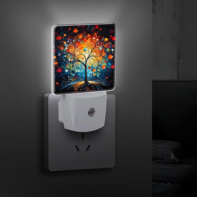 Multicoloured Tree Plug in Night Light with Auto Dusk to Dawn Sensor,Warm Night Lights for Boys Girls Bedroom Bathroom Hallway Kids Room Gifts