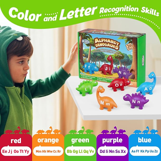 Aizweb Alphabet Learning Toys,Dinosaur Color Sorting Matching Letter Game for Toddlers,Preschool Kindergarten Learning Activities Classroom Must Haves,Montessori Educational ABC Fine Motor Skills Toys