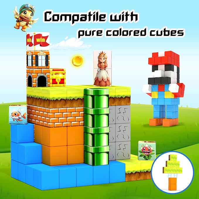 Magnetic Blocks- Magnetic Building Blocks Magnet Cube Toys Stacking, Build Forest Toys & Games Set, STEM Sensory Play, Birthday Giftsfor Kids Boys Girls Age 3 4 5 6 7 8 9 10 (54pcs 1inch)