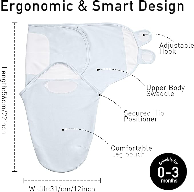 GLLQUEN BABY Girl Swaddles 0-3 Months - 3 Pack Baby Swaddles Sack for Newborn, Infant Sleep Sack, Easy Swaddling Wrap, Tranquil Blue, Nursery Swaddle Blankets Essentials