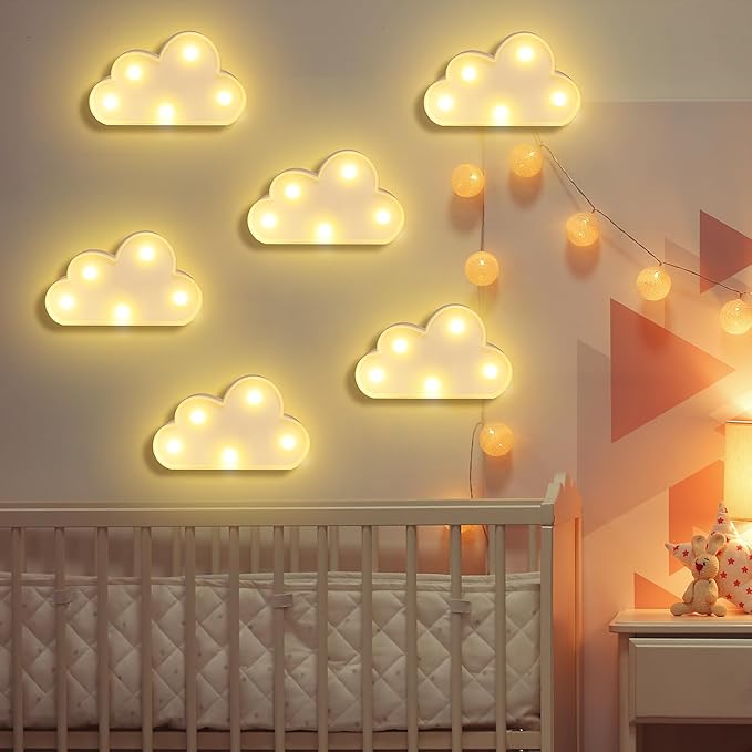 clothmile 6 Pcs LED Cloud Night Light Can Be Hung On The Wall Kids Room Room Light, Suitable for Birthday Party Holiday Decoration Baby Room Nursery Decoration (Clound-6pcs)
