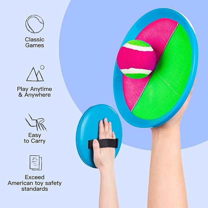 EVERICH Upgraded Toss and Catch Ball Game Set - Indoor and Outdoor Games for Kids 3-12, Beach Sand Pool Water Toy Includes 2 Paddles 2 Sticky Balls, Great Birthday Easter Gifts for Boys Girls