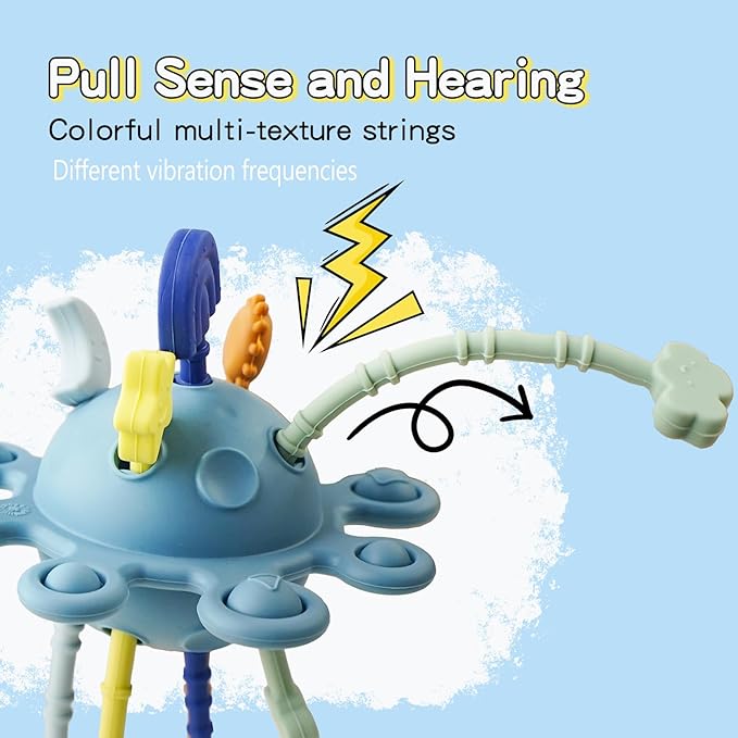 Food Grade Silicone Pull String Baby Toy, Montessori Pull String Sensory Toy for 6-12-18 Months Babies Teething Toys,Toddler Fidget Toys Birthday Gift for Infant/Toddler