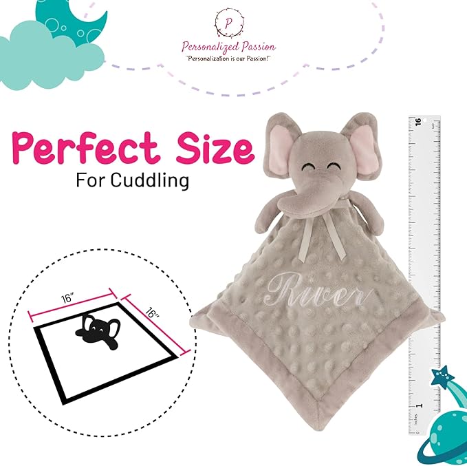 Personalized Baby Blanket Lovey with Custom Embroidered Name - Super Soft & Comfy Security Blankets for Babies - Stuffed Bunny Security Snuggle Toy - Comforting Loveys for Boys and Girls
