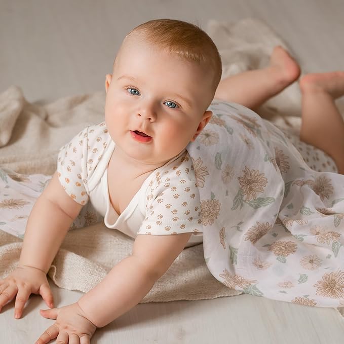 GLLQUEN BABY Receiving Blanket Boy Cotton Muslin Swaddle Blankets Girl Newborn Squares Breathable & Soft Thin Baby Blankets Cloths Double Absorbent Infant Swaddling Wrap - 6 Pack (Sunflower)