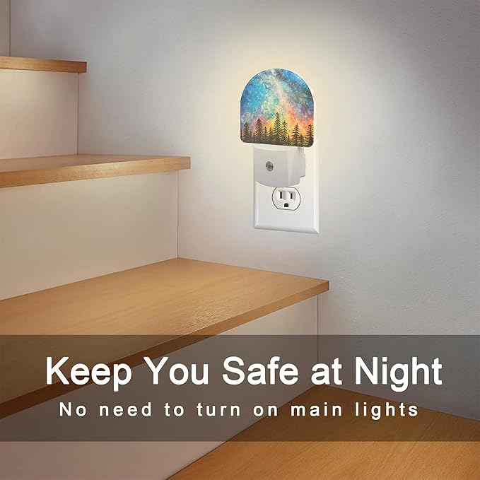 Northern Lights and Forest Night Light for Kids,Milky Way Galaxy Trees Night Light Plug in with Dusk to Dawn Sensor,0.5w Energy Saving Nightlight for Hallway Stairway Kitchen Bedroom