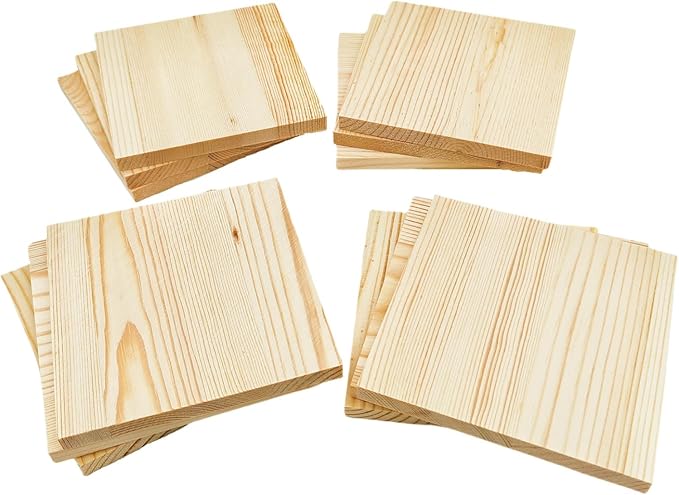12PCS Unfinished Wood Square Blocks for Crafts, 4x4x0.3in Blank Wooden Squares Pine Wood Boards for Carving,DIY Wood Coasters,Painting & Burning