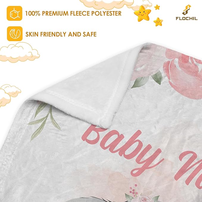 FLOCHIL Personalized Baby Blanket for Girls, Custom Baby Blanket with Name, Customized Baby Products, Gift for Baby, Newborn, Baby Shower (Elephants 3)