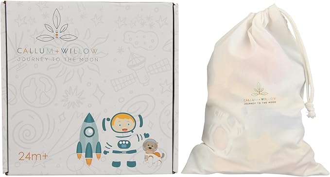 Toddler 30 Piece Stacking Wood Blocks Space Gift - Montessori 2 Year Old Fine Motor Skills Toy Learning Stacking Shape Sorter Sensory Preschool Busy Journey to the Moon (Book and Block Set, Wood)