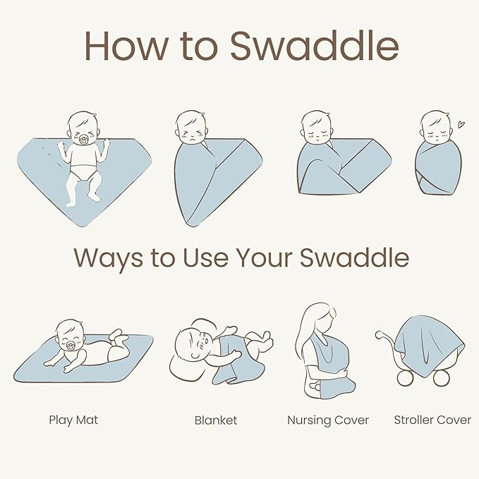 Konssy Knit Baby Blanket 2 Pack, Soft Ribbed Swaddle Receiving Blankets for Boys & Girls, Lightweight Cozy Swaddling Wrap for Newborns, Infants, & Toddlers, 33x42 Inch (Blue, Beige)