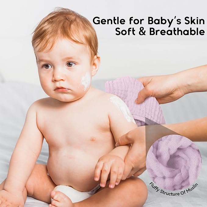 Muslin Burp Cloths for Baby 100% Cotton Burping Cloths for Boys Girls Large 20''X10'' Extra Soft and Absorbent 12 Pack - Gradient Purple