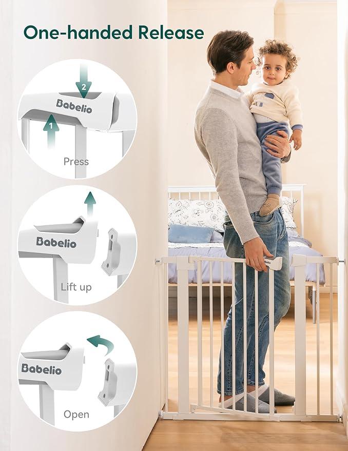 Babelio Baby Gate for Doorways and Stairs, 26''-40'' Auto Close Dog/Puppy Gate, Easy Install, Pressure Mounted, No Drilling, fits for Narrow and Wide Doorways, Safety Gate w/Door for Child and Pets