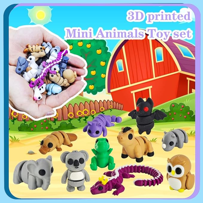 22 pcs Animal Figurines, 3D Printed Animal Figurines Set, Articulated, Party Favors, Pocket Fidget Toys Bulk, Goodie Bag Stuffers, Gifts for Boys Girls Toddlers, Office Desk Pets, Classroom rewards