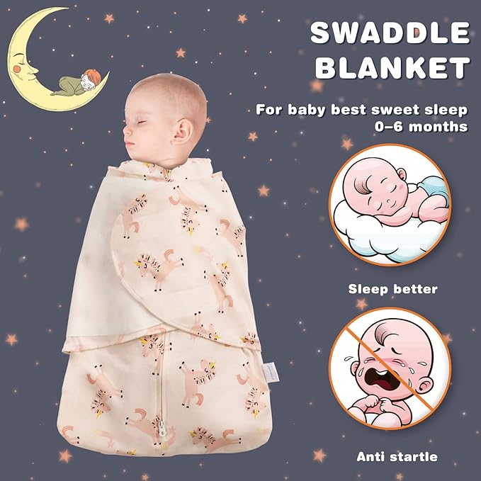 Swaddle-Blanket Baby Girl & Boy Swaddles Newborn Infant Transition 100% Cotton Wrap Blankets, 3-Way Adjustable Wearable Blanket, TOG 1.0 (Happy Unicorn, 3-6 Month)