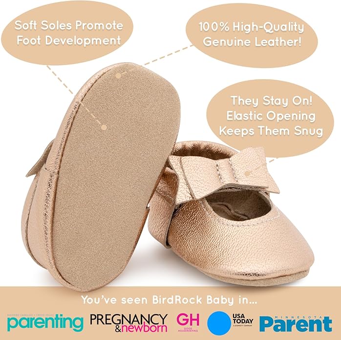 BirdRock Baby Bow and Knot Moccasins - Genuine Leather Baby Girl Shoes