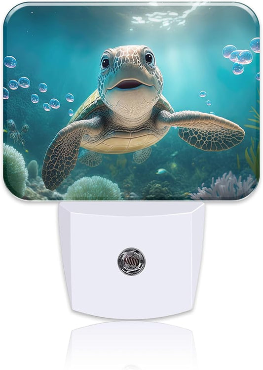 Cute Turtle Under Sea Night Light for Kids, Smiling Turtle LED Night Light Plug into Wall with Dusk to Dawn Sensor for Girls Boys Women Men Bedroom, Hallway, Kitchen, Bathroom, Stairs Decor