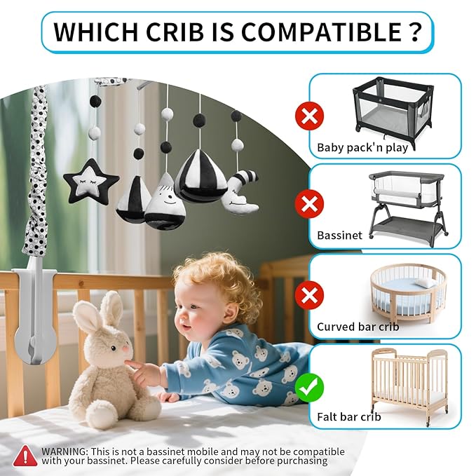 FEISIKE Baby Crib Mobile, Crib Toys Hanging with 35 Lullabies, 3 Modes Digital Musical Box（Turn Only, Music Only, Turn & Music Newborn Baby Toys Black/White for Boys and Grils