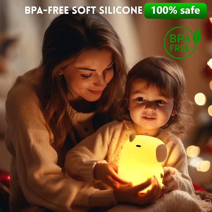 Cute Capybara Night Light, Capybara Gifts for Kids Friends, Silicone Animal Nursery Lamp with Rechargeable Timer Dimmable, Perfect Birthday Christmas Easter Gift, Best Home Bedroom Decor