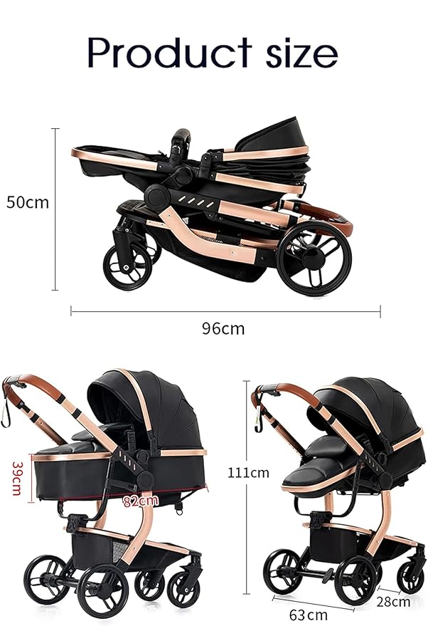 PU Leather 2 in 1 Baby Stroller, Convertible Pram, Reversible Standard Stroller, Portable Buggy, Infant Carriage, Foldable High Landscape Pushchair Toddler Newborn (2US518-Khaki)