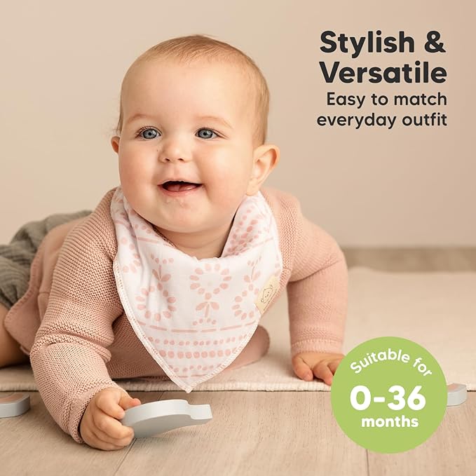 8-Pack Organic Baby Bandana Bibs for Girls - Super Absorbent Triangle Baby Bibs for Drooling and Teething Infant, 100% Cotton Extra Soft for Newborn, Infant 0-36 Months (Sweet Charm)